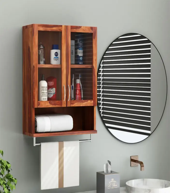 Tavies Sheesham Wood Wall Mounted Bathroom Cabinet (Honey Finish)