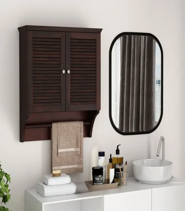 Caney Sheesham Wood Wall Mounted Bathroom Cabinet (Walnut Finish)