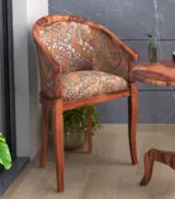 Crctic Sheesham Wood Frame with Cushioned Velvet Seating Arm Chair (Honey Finish)