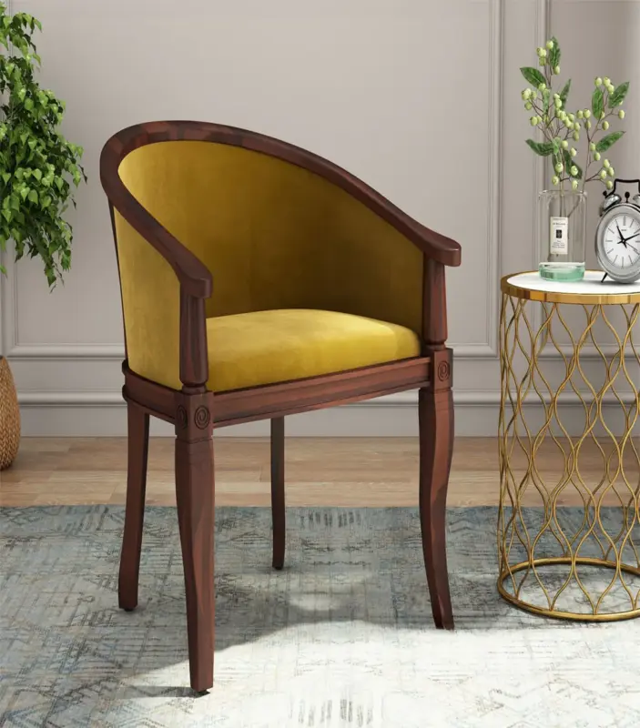 Crctic Sheesham Wood Frame with Cushioned Velvet Seating Arm Chair (Chestnut Brown with Walnut Finish)