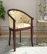 Crctic Sheesham Wood Frame with Cushioned Velvet Seating Arm Chair (Cream Robins with Walnut Finish)