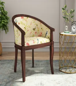 Crctic Sheesham Wood Frame with Cushioned Velvet Seating Arm Chair (Cream Robins with Walnut Finish)