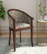 Crctic Sheesham Wood Frame with Cushioned Velvet Seating Arm Chair (Grey Robins with Walnut Finish)