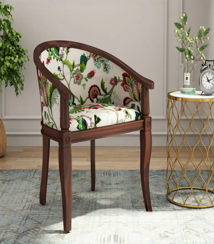 Crctic Sheesham Wood Frame with Cushioned Velvet Seating Arm Chair (Rose Vineyard with Walnut Finish)