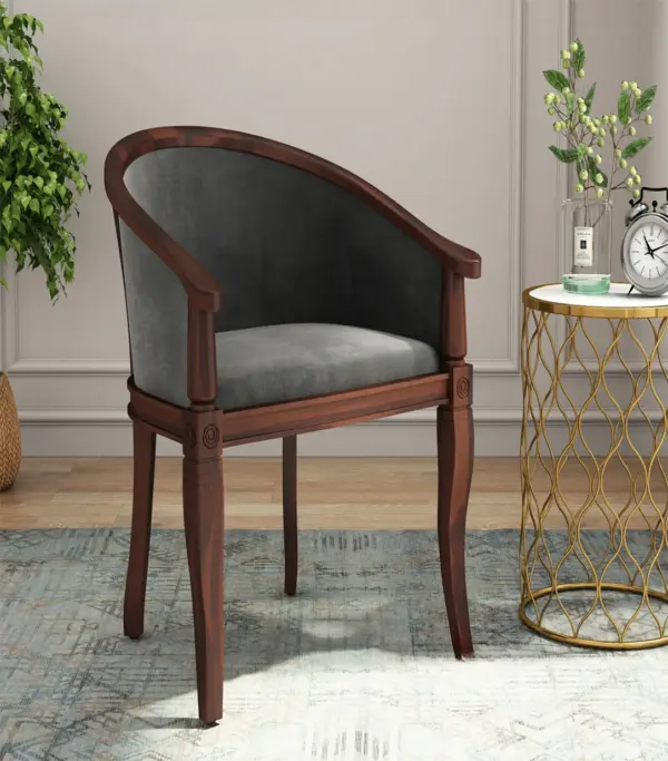 Crctic Sheesham Wood Frame with Cushioned Velvet Seating Arm Chair (Graphite Grey with Walnut Finish)