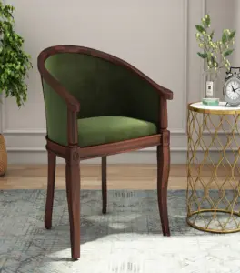 Crctic Sheesham Wood Frame with Cushioned Velvet Seating Arm Chair (Olive Green with Walnut Finish)