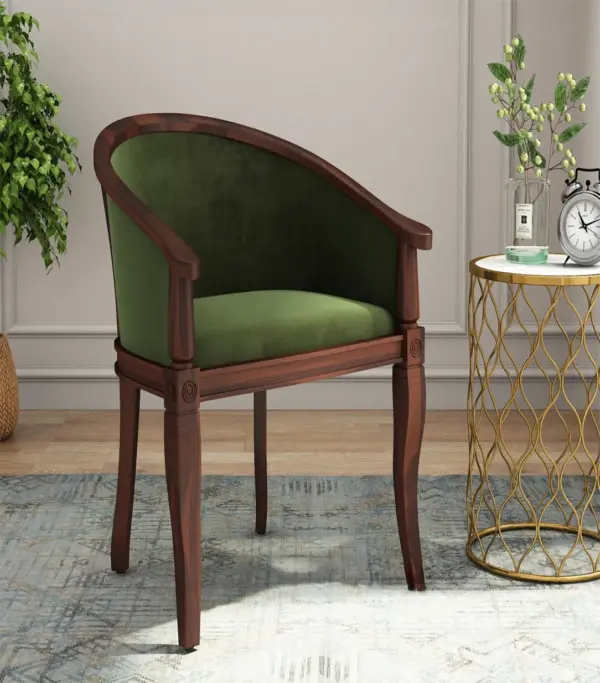 Crctic Sheesham Wood Frame with Cushioned Velvet Seating Arm Chair (Olive Green with Walnut Finish)
