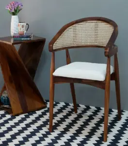 Alesia Sheesham Wood Frame with Cushioned Velvet Seating Arm Chair (Honey Finish)