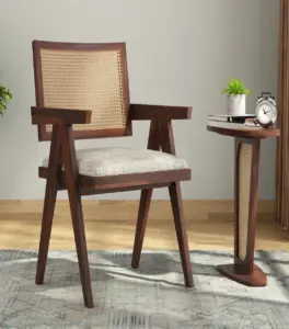 Tiegler Sheesham Wood Frame with Cushioned Velvet Seating Arm Chair (Walnut Finish)
