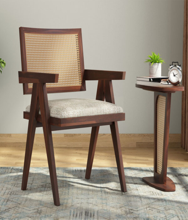 Kiegler Sheesham Wood Cane Arm Chair (Walnut Finish)