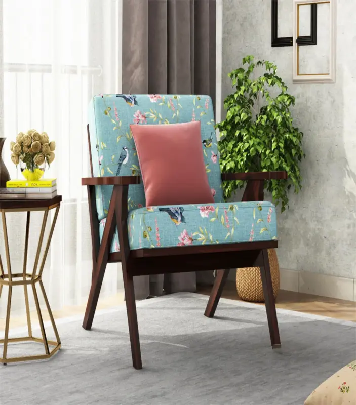 Crosper Sheesham Wood Frame with Cushioned Velvet Seating Arm Chair (Bubble Robins with Walnut Finish)