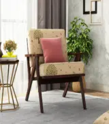 Crosper Sheesham Wood Frame with Cushioned Velvet Seating Arm Chair (Beige Pomme with Walnut Finish)