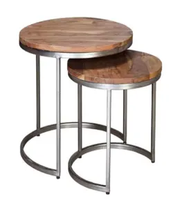 Lofvish Sheesham Wood Top with Metal Base Set of 2 Coffee Tables (Natural Finish)