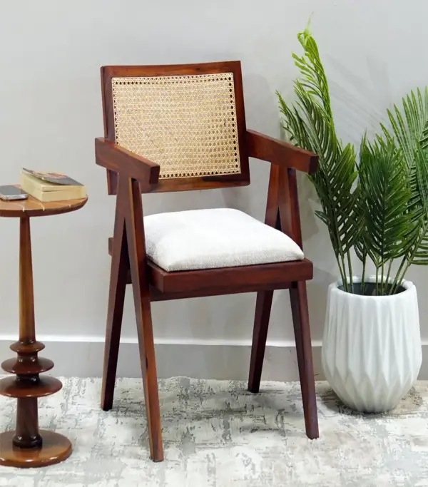 Tiegler Sheesham Wood Frame with Cushioned Velvet Seating Arm Chair (Honey Finish)