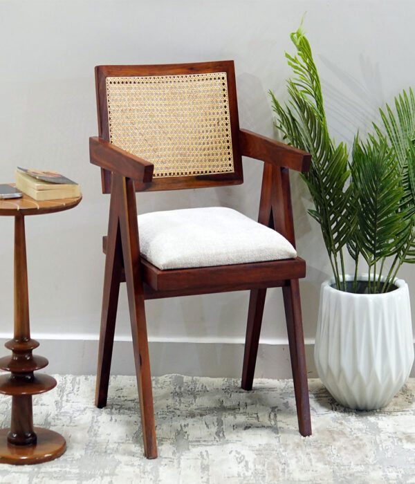 Kiegler Sheesham Wood Cane Arm Chair (Honey Finish)