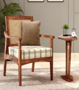 Lawanya Sheesham Wood Frame with Cushioned Velvet Seating Arm Chair (Honey Finish)