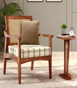 Lawanya Sheesham Wood Frame with Cushioned Velvet Seating Arm Chair (Honey Finish)