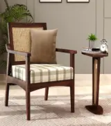 Lawanya Sheesham Wood Frame with Cushioned Velvet Seating Arm Chair (Walnut Finish)