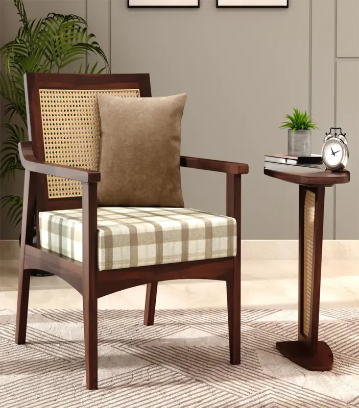 Lawanya Sheesham Wood Frame with Cushioned Velvet Seating Arm Chair (Walnut Finish)
