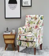 Edoree Sheesham Wood Frame with Cushioned Velvet Seating Arm Chair (Rose Vineyard with Walnut Finish)