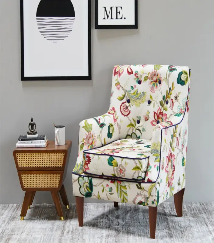 Edoree Sheesham Wood Frame with Cushioned Velvet Seating Arm Chair (Rose Vineyard with Walnut Finish)
