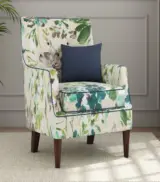 Edoree Sheesham Wood Frame with Cushioned Velvet Seating Arm Chair (Aqua Flower with Walnut Finish)
