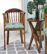 Colco Sheesham Wood Frame with Cushioned Velvet Seating Arm Chair (Honey Finish)