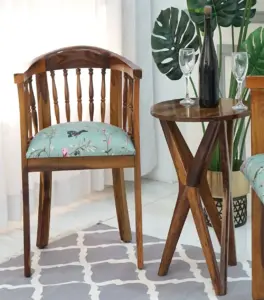 Colco Sheesham Wood Frame with Cushioned Velvet Seating Arm Chair (Honey Finish)