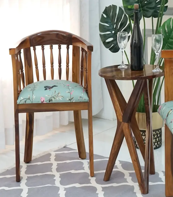 Colco Sheesham Wood Frame with Cushioned Velvet Seating Arm Chair (Honey Finish)