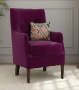 Edoree Sheesham Wood Frame with Cushioned Velvet Seating Arm Chair (Mulberry Pink with Walnut Finish)