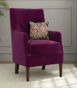 Edoree Sheesham Wood Frame with Cushioned Velvet Seating Arm Chair (Mulberry Pink with Walnut Finish)