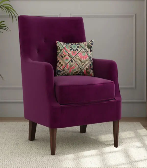 Edoree Sheesham Wood Frame with Cushioned Velvet Seating Arm Chair (Mulberry Pink with Walnut Finish)
