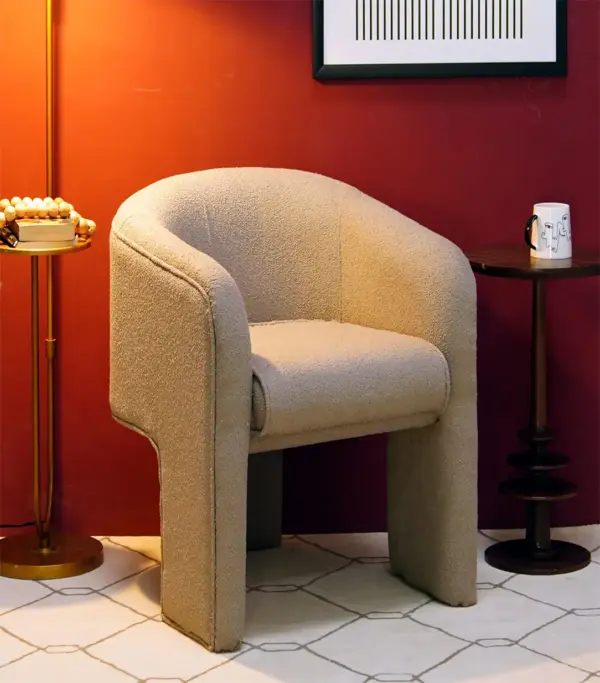 Edona Mango Wood Frame with Cushioned Velvet Seating Arm Chair (Boucle Grey)