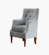 Edoree Sheesham Wood Frame with Cushioned Velvet Seating Arm Chair (Graphite Grey with Walnut Finish) - Image 2