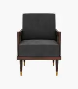 Melton Sheesham Wood Frame with Cushioned Velvet Seating Arm Chair (Graphite Grey with Walnut Finish) - Image 2