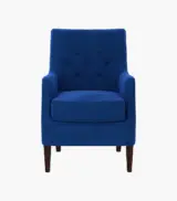 Edoree Sheesham Wood Frame with Cushioned Velvet Seating Arm Chair (Indigo Blue with Walnut Finish) - Image 2