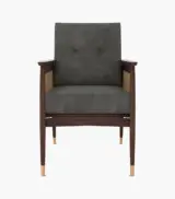 Imperor Sheesham Wood Frame with Cushioned Velvet Seating Arm Chair (Graphite Grey with Walnut Finish) - Image 2