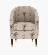 Jolien Sheesham Wood Frame with Cushioned Velvet Seating Arm Chair (Cream Tropical) - Image 2