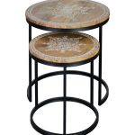 Set 2 Carved Mango Wood Coffee Table With Metal Legs - Image 2