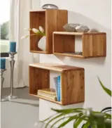 Anamur Solid Oak Wood Set of 3 Wall shelves with Open Storage (Honey Oak Finish)