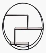 Sulong Circular Metal Frame with Acacia Wood Wall shelves (Acacia Finish) - Image 2