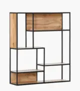 Porson Acacia Wood with Metal Frame Wall shelves (Acacia Finish)