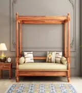 Atlure Sheesham Wood Poster Diwan Bed (Honey Finish)
