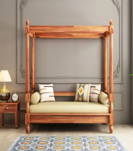 Atlure Sheesham Wood Poster Diwan Bed (Honey Finish)