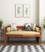 Tryvolta Sheesham Wood Diwan Bed (Honey Finish) - Image 2