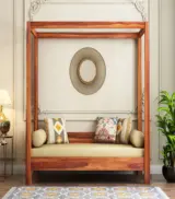 Kailson Sheesham Wood Poster Diwan Bed without Storage (Honey Finish) - Image 2