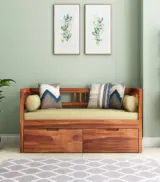 Houdson Sheesham Wood Diwan Bed with Drawer Storage (Honey Finish) - Image 2