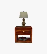 Walkin Sheesham Wood Bedside Table with Drawer Storage (Honey Finish) - Image 2