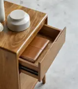 Cabrielle Solid Mango Wood Bedside Table with Drawer Storage (Honey Finish) - Image 2