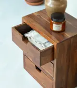 Kwarno Sheesham Wood Bedside Table with Drawer Storage (Natural Finish) - Image 2